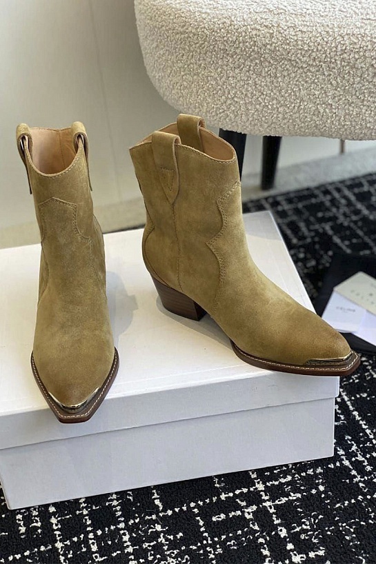 Женские замшевые сапоги Celine premium - Beige