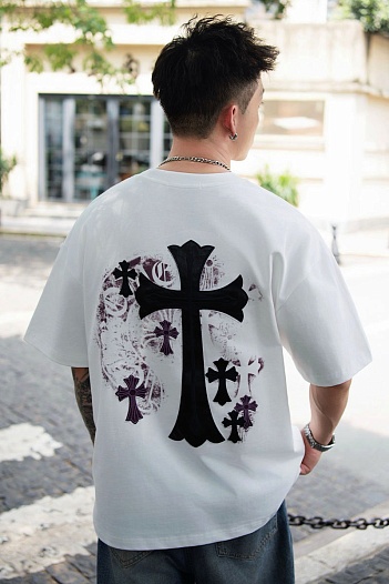 Белая оверсайз футболка Chrome Hearts Premium   
