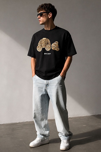 Чёрная оверсайз футболка Palm Angels Leopard Bear   