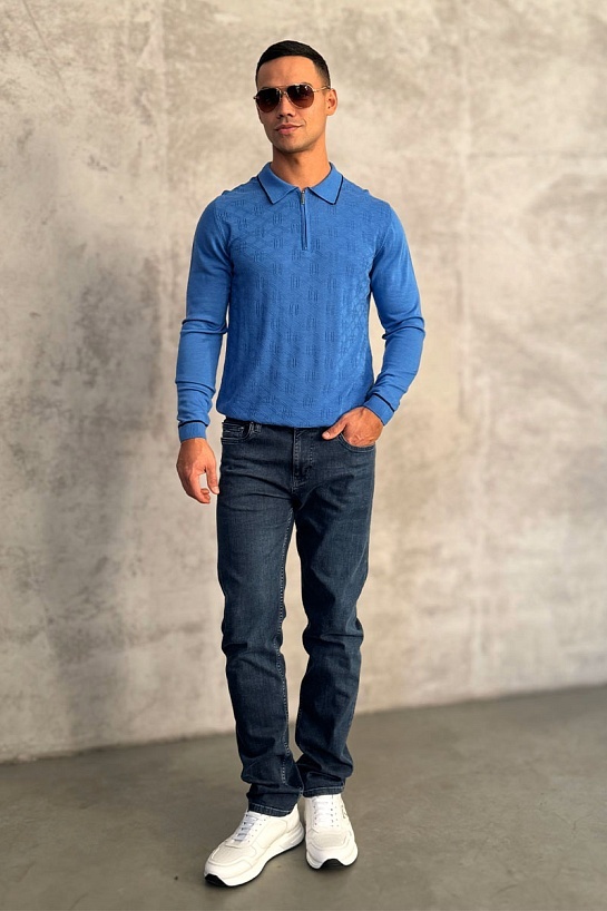 Синее поло с длинным рукавом Stefano Ricci zip-up