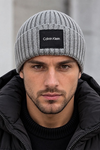 Мужская шапка серого цвета Calvin Klein logo-patch   