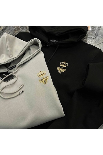 Чёрное худи Dolce & Gabbana Bee Crown embroidery   