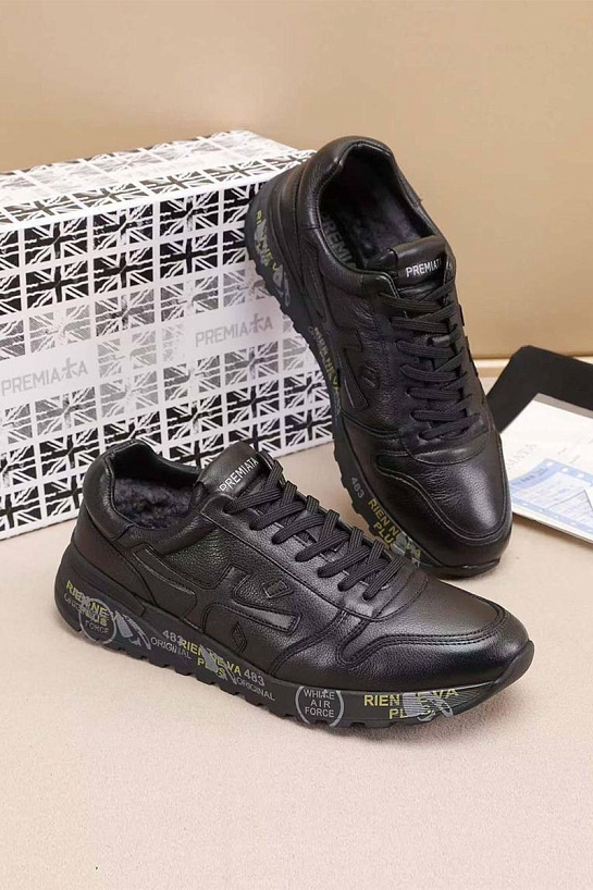 Кожаные кроссовки с мехом Premiata low-top - Black