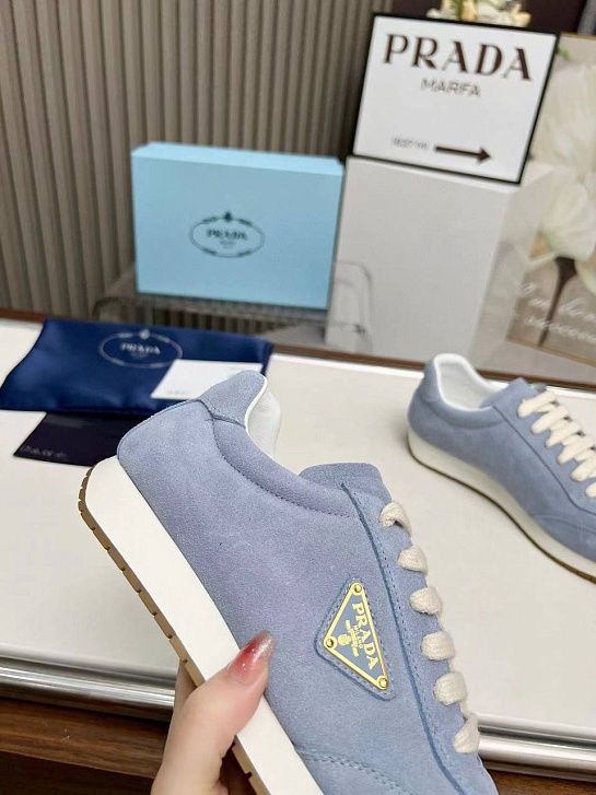Женские замшевые кроссовки Prada Premium - Blue