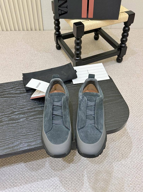 Замшевые кроссовки Zegna Triple Stitch Monte - Grey