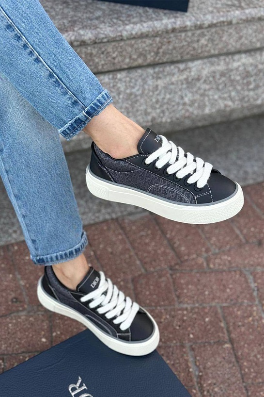 Женские комбинированные кроссовки Dior серого цвета