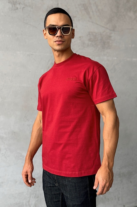 Мужская бордовая футболка Gucci logo-embroidered