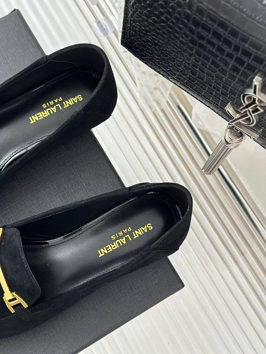 Женские замшевые лоферы чёрного цвета Yves Saint Laurent premium