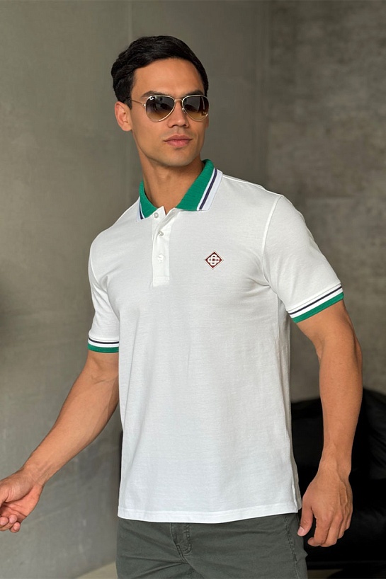 Поло белого цвета Casablanca logo-emblem