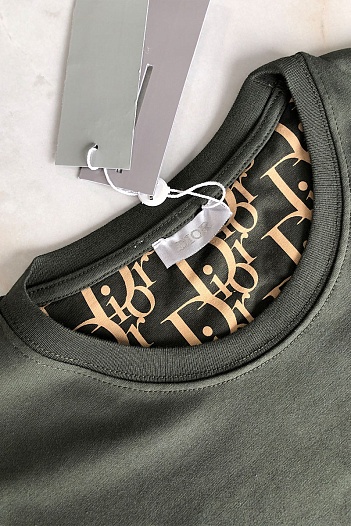 Тёмно-зелёная мужская футболка Dior embroidered logo   