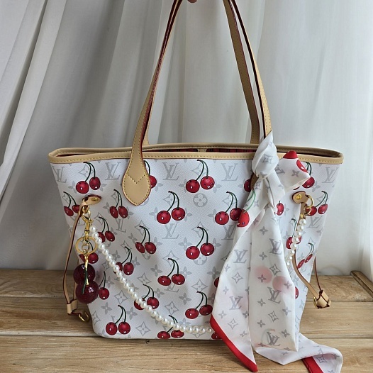 Кожаная сумка Louis Vuitton x Takashi Murakami Cherry Neverfull MM 32x28 см   
