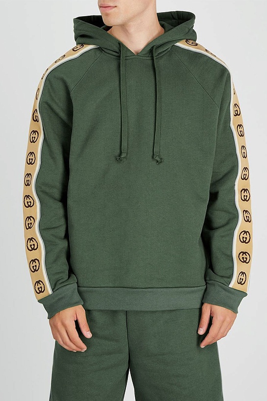Зелёное оверсайз худи Gucci Interlocking G stripe