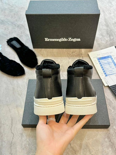 Кроссовки с мехом Ermenegildo Zegna Triple Stitch - Black / White   