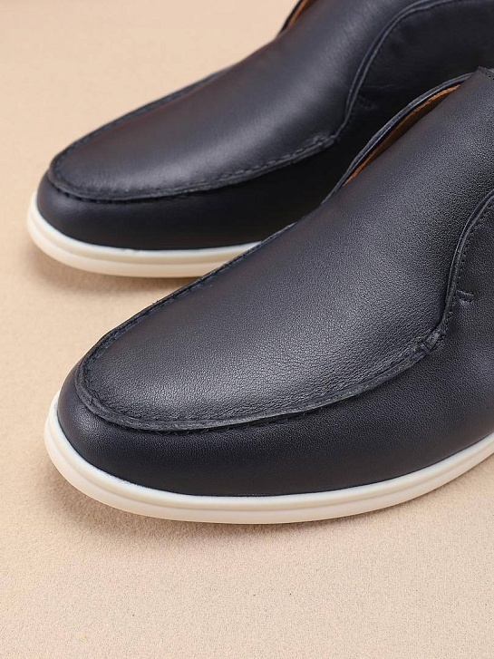 Кожаные лоферы с меховой стелькой Loro Piana Open Walk - Navy