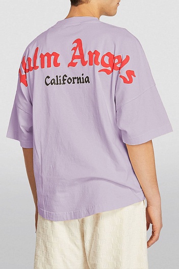 Фиолетовая оверсайз футболка Palm Angels logo-print   