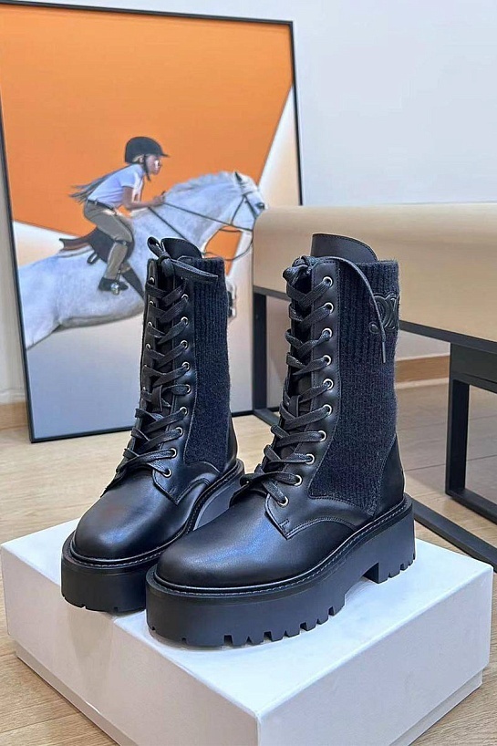 Женские комбинированные ботинки Celine Premium - Black