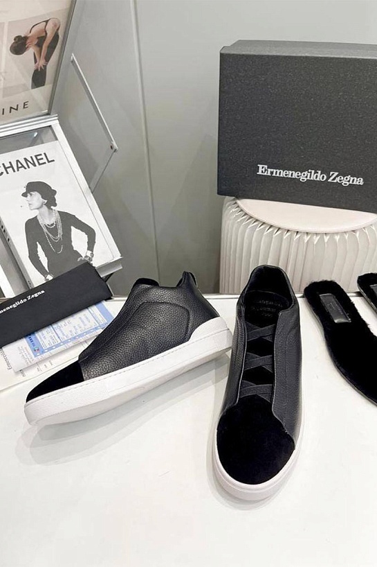 Кроссовки с мехом Ermenegildo Zegna Triple Stitch - Black