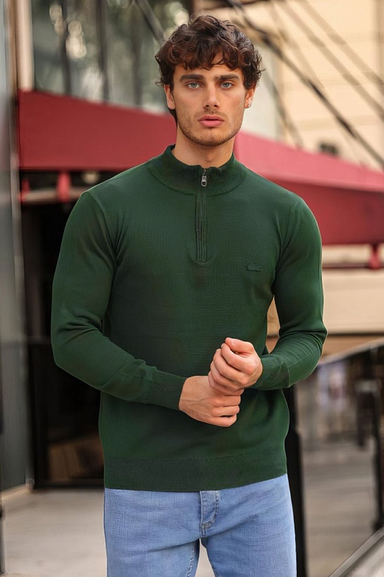 Мужской зелёный джемпер Lacoste Zip Neck