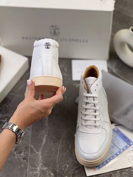 Кожаные кроссовки с меховой стелькой Brunello Cucinelli