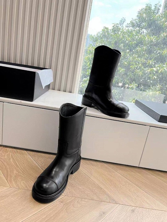 Женские кожаные сапоги Chanel Premium - Black