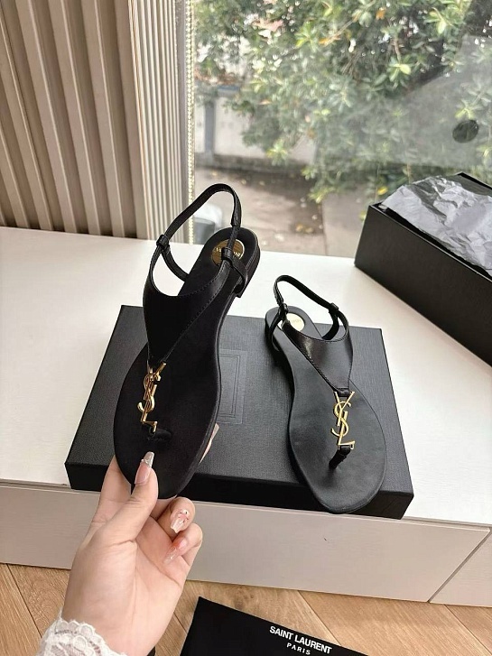 Женские кожаные сандалии Yves Saint Laurent Premium - Black