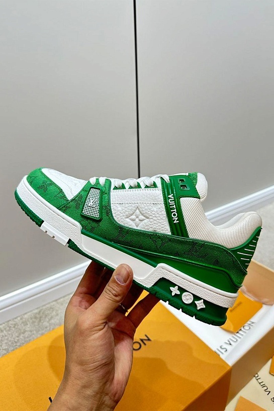 Кожаные кроссовки Louis Vuitton Trainer Monogram - White / Green