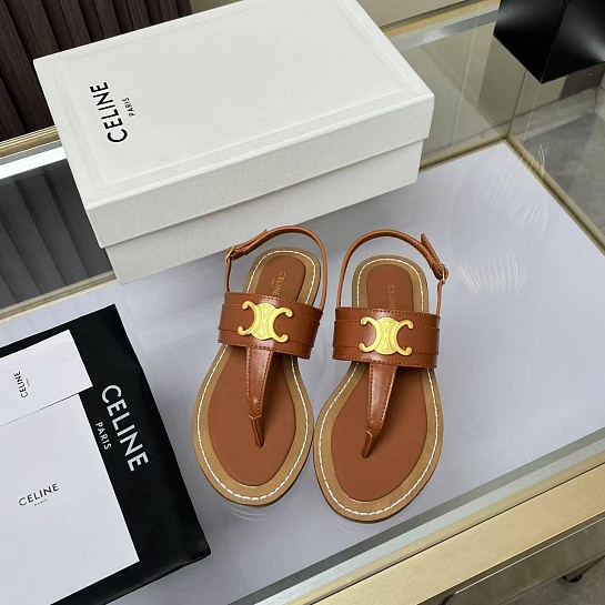 Женские кожаные сандалии Celine Premium - Brown