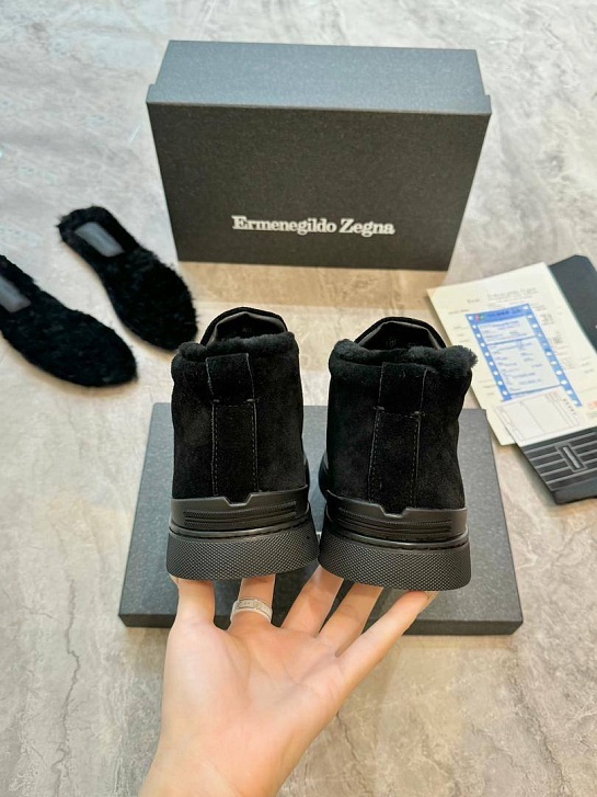 Кроссовки с мехом Ermenegildo Zegna Triple Stitch - Black