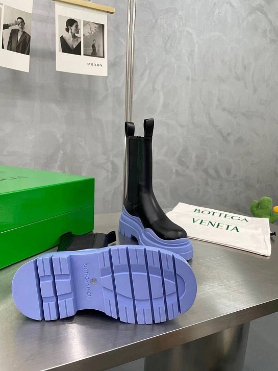 Женские кожаные ботинки Bottega Veneta Premium - Black / Blue