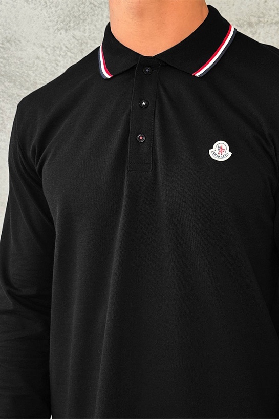 Чёрное поло с длинным рукавом Moncler logo-patch