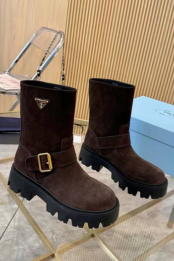 Женские замшевые сапоги Prada Suede premium   