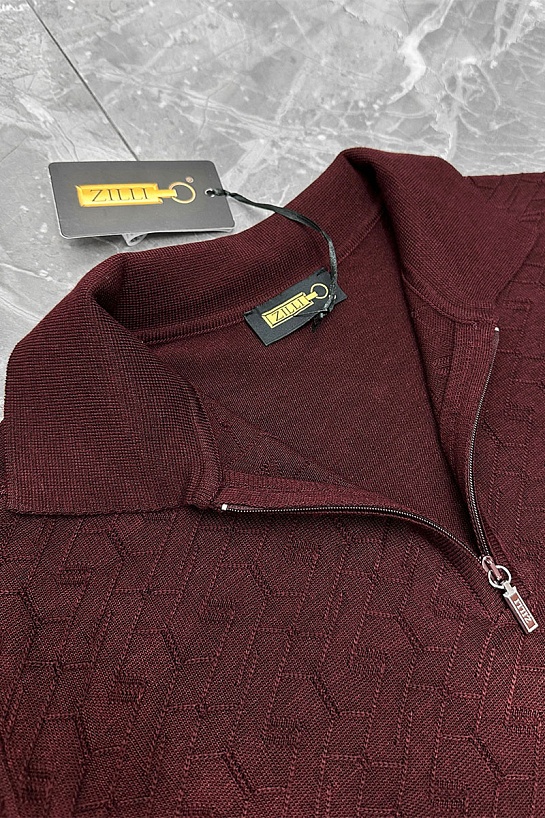 Поло с длинным рукавом Zilli zip-up - Burgundy