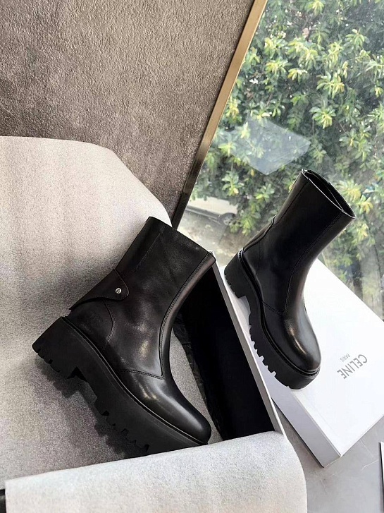 Женские чёрные кожаные ботинки Celine Premium