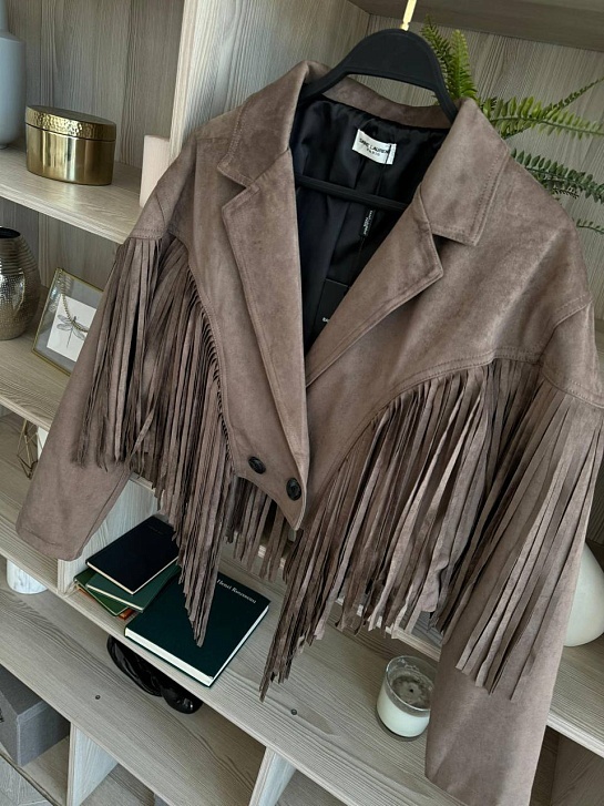 Женская замшевая косуха с бахромой Yves Saint Laurent