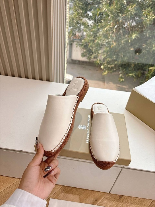 Женские кожаные шлёпанцы Brunello Cucinelli Premium - White