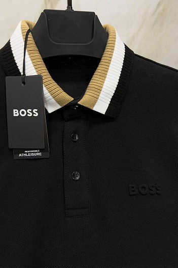 Мужское чёрное поло Hugo Boss logo-embossed   