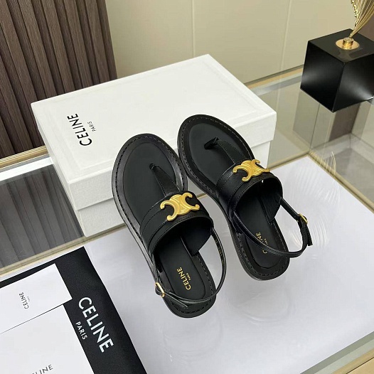 Женские кожаные сандалии Celine Premium - Black   