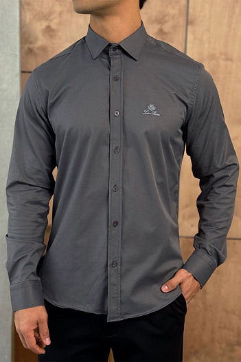 Мужская серая рубашка Loro Piana logo-embroidered   