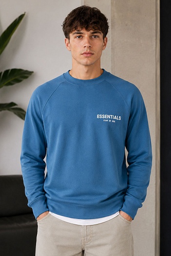 Синий свитшот Fear Of God Essentials Flocked Logo   