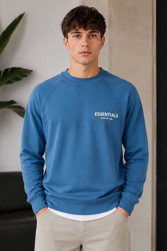 Синий свитшот Fear Of God Essentials Flocked Logo