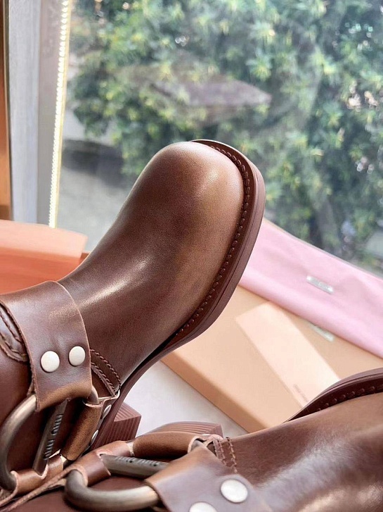 Женские кожаные сапоги MIU MIU Ankle Premium