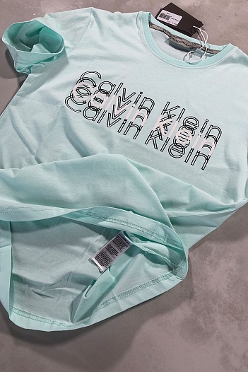 Брендовая мужская футболка Calvin Klein бирюзового цвета   