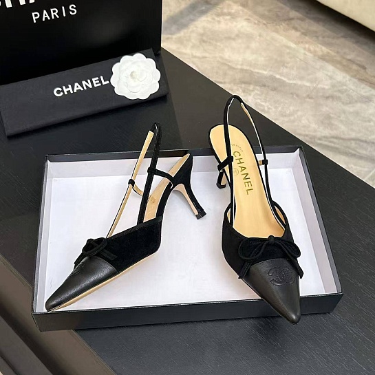 Женские кожаные туфли на каблуке Chanel premium