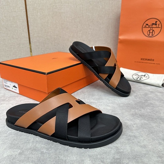 Мужские шлёпанцы Hermes Kazimir - Black / Brown   