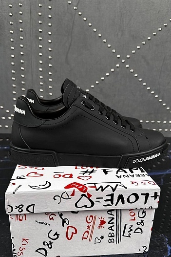 Чёрные кожаные кроссовки Dolce & Gabbana   