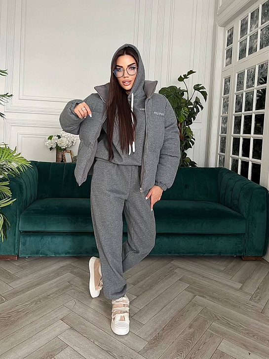Женский серый костюм тройка MIU MIU Premium