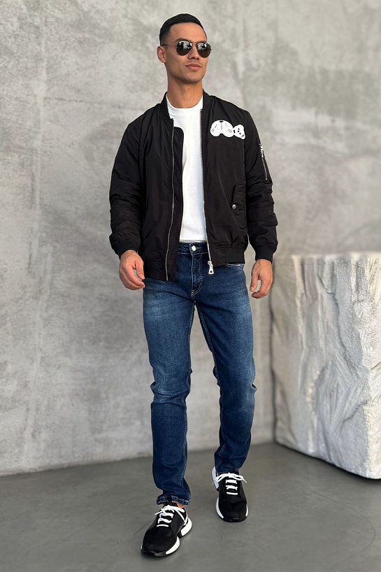 Мужской чёрный бомбер Palm Angels Bear logo-patch