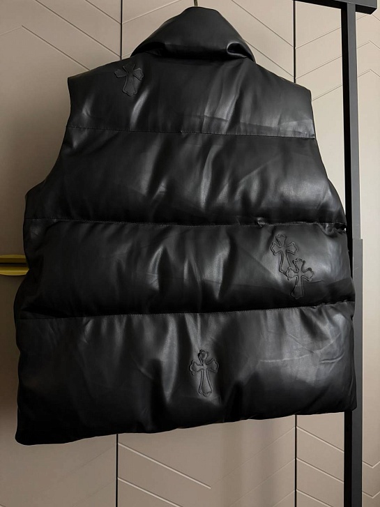 Женский пуховой жилет из эко кожи Chrome Hearts Premium