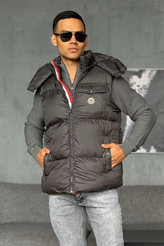 Мужской серый жилет Moncler logo-patch
