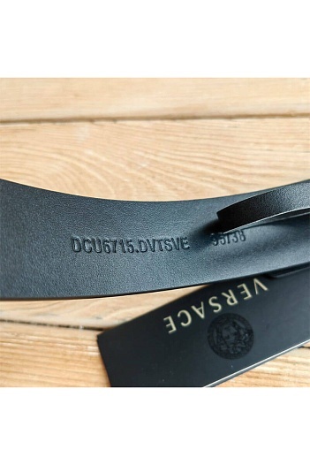 Кожаный чёрный ремень Versace (длина 90 / 95 см)   